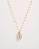 Sea Snail Shell and Pearl Worn Gold Short Necklace