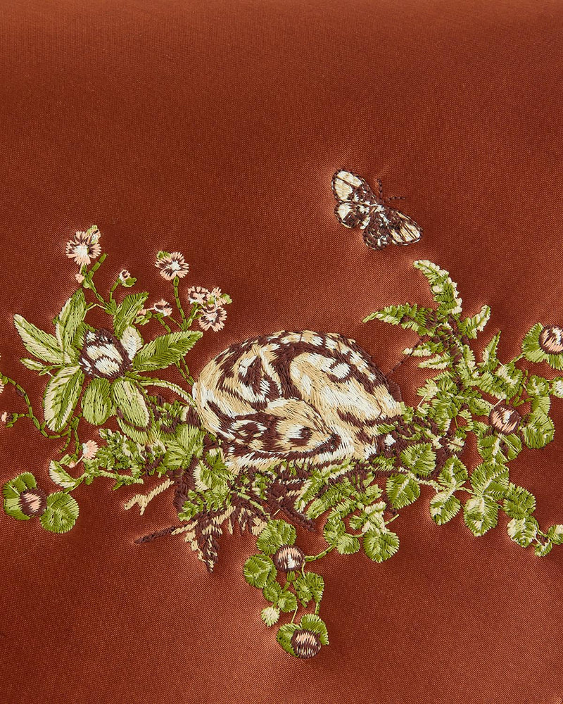 Sleepy Fawn Embroidered Satin Saddle Bag