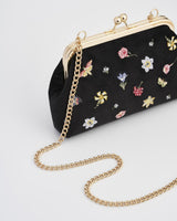 Bolso Terciopelo Negro Bordado Flores