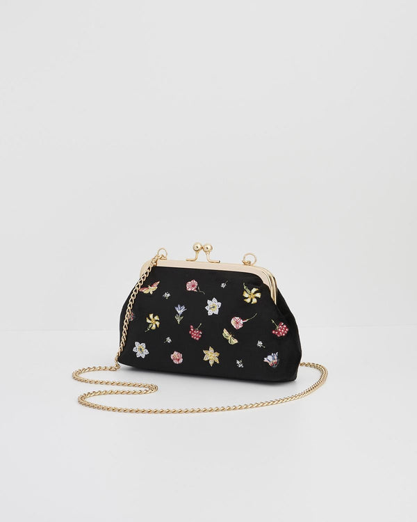 Bolso Terciopelo Negro Bordado Flores