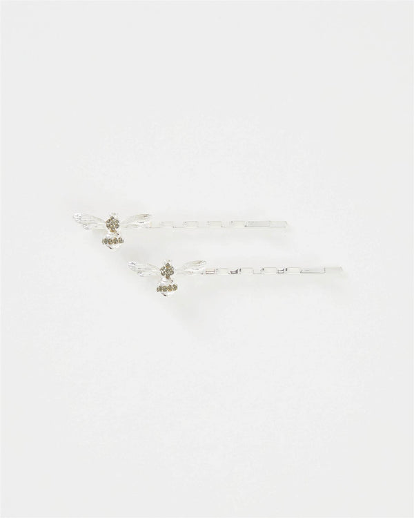 2 Silver Pave Bee hair slides