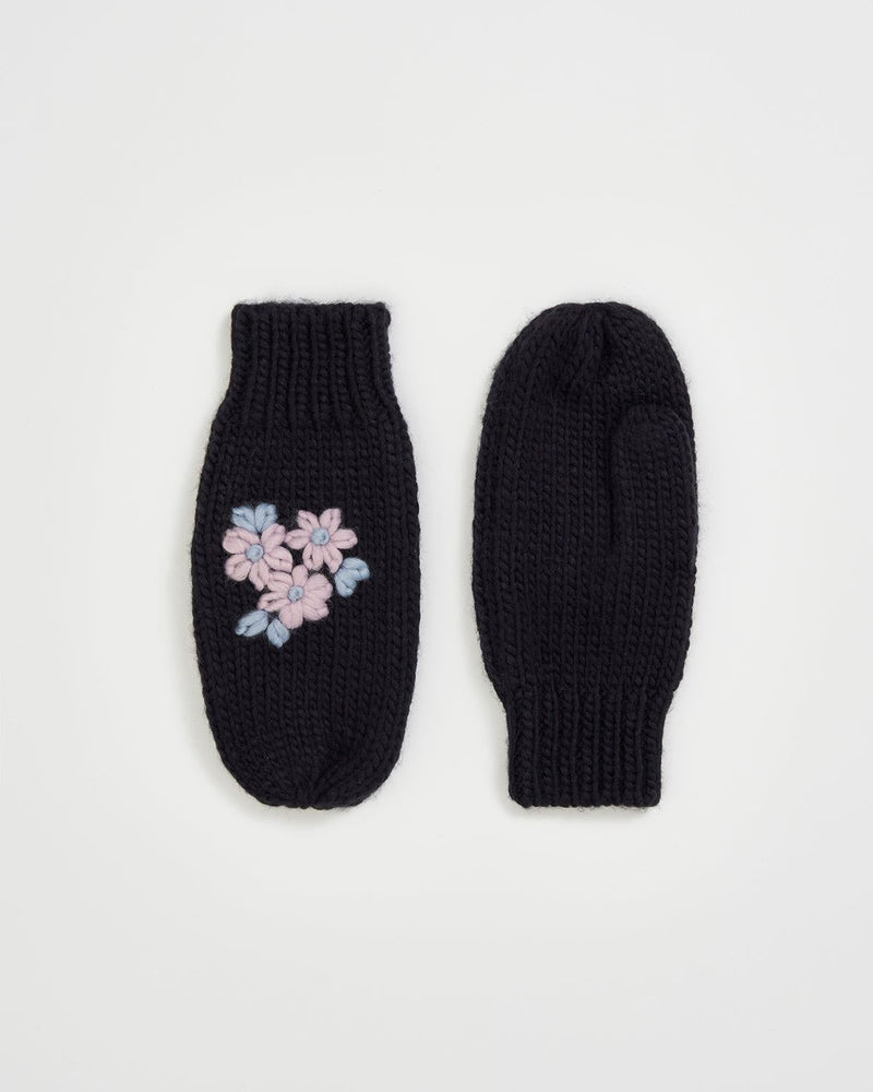 Forget-Me-Not Knitted Navy Mittens