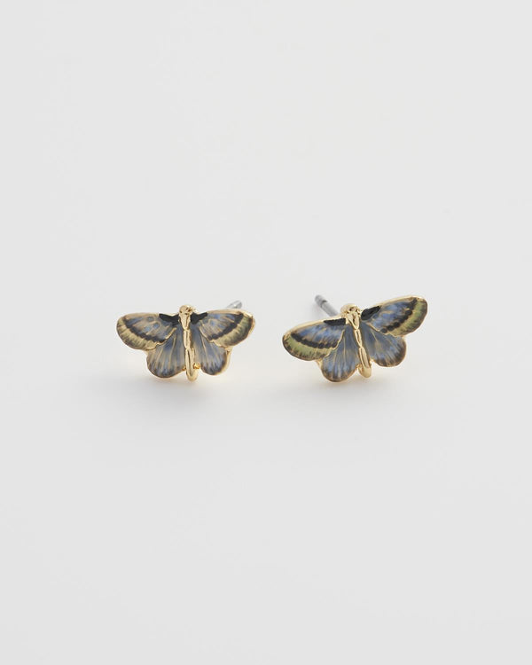 Deco Butterfly Blue Stud Earrings