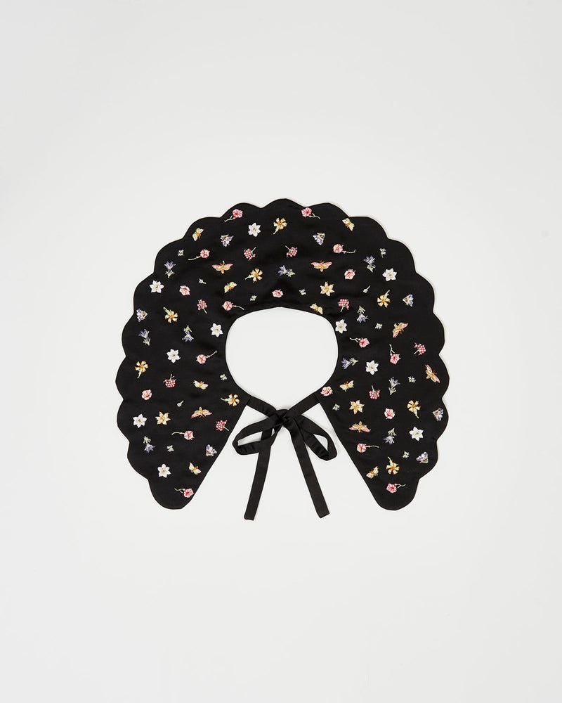 Floral Ditsy Black Satin Embroidered Collar