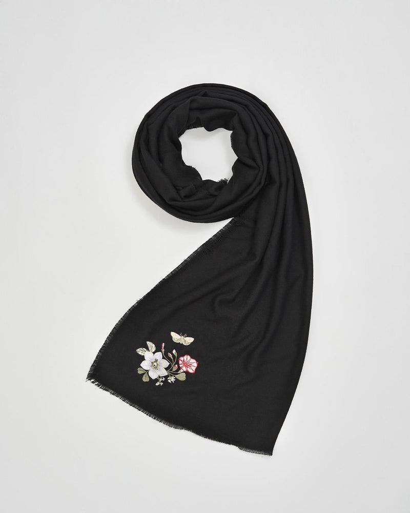 Pashmina con Bordado Floral Negra