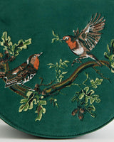 Robin Love Embroidered Saddle Bag Fern Green Velvet