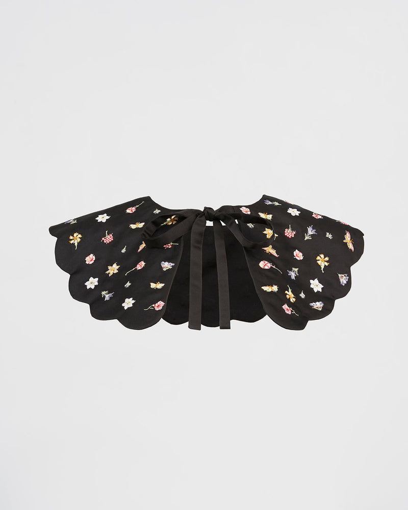 Cuello Satén Negro Bordado Floral