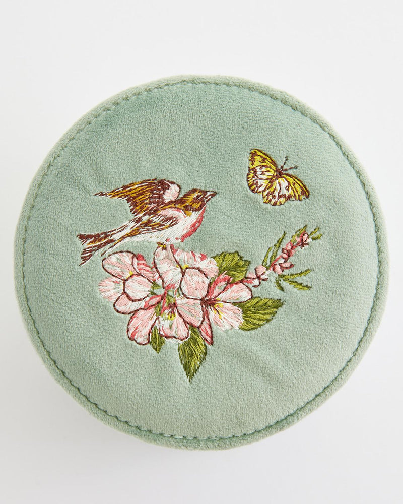 Morning Song Bird Embroidered Round Jewellery Box