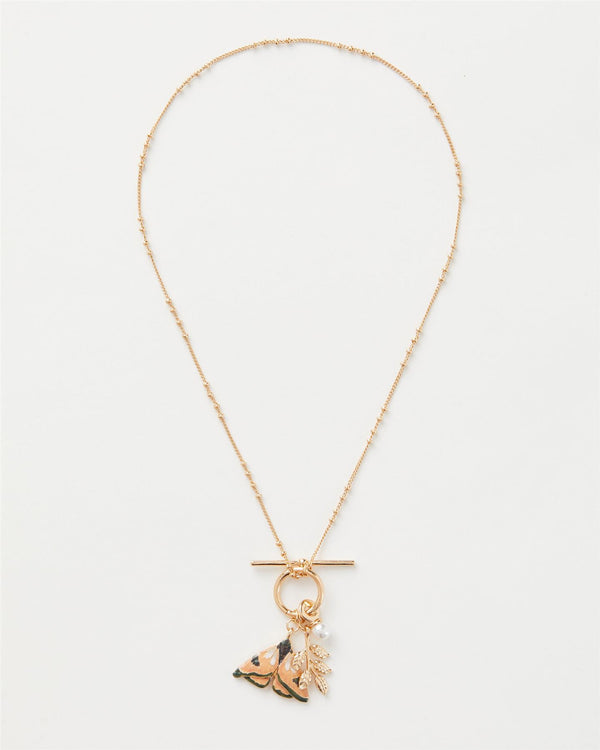 Enamel Moth & Leaf Charm Necklace