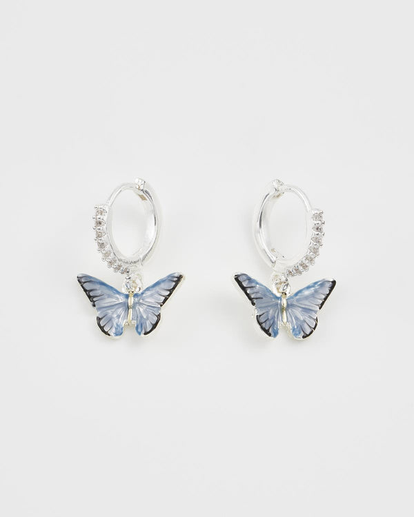 Blue Butterfly Silver Earrings