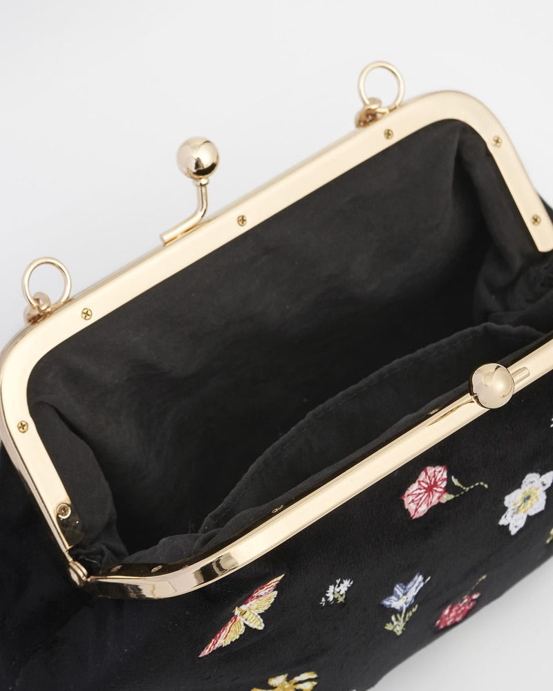 Bolso Terciopelo Negro Bordado Flores