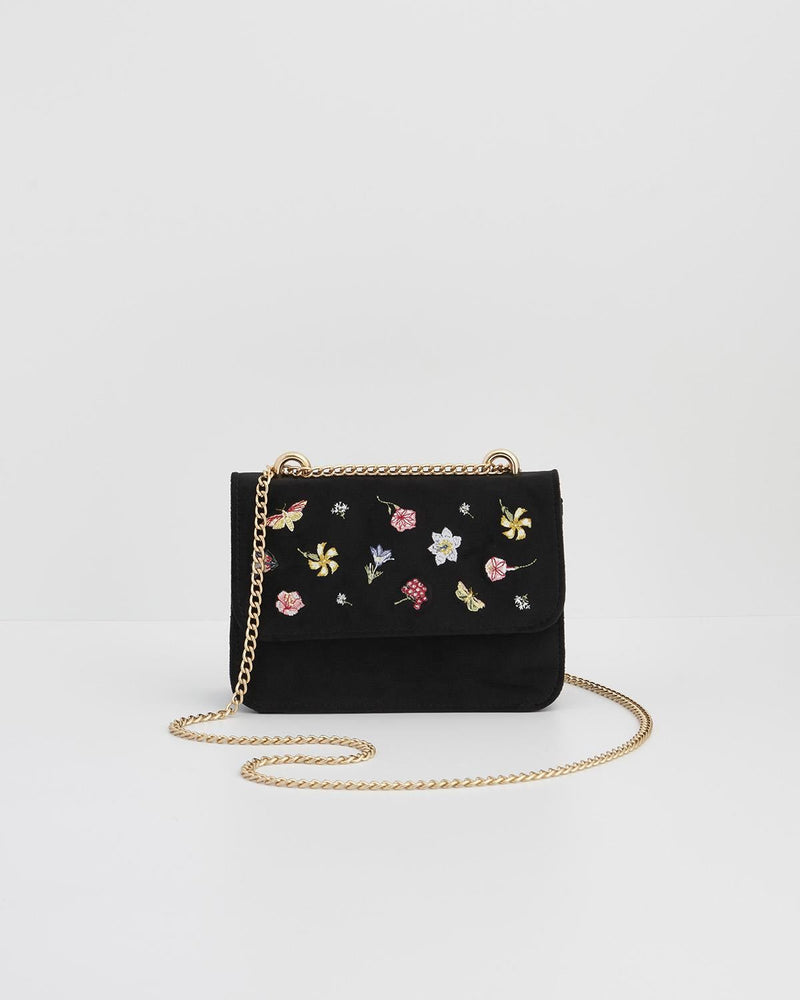 Bolso Terciopelo Negro Bordado Flores