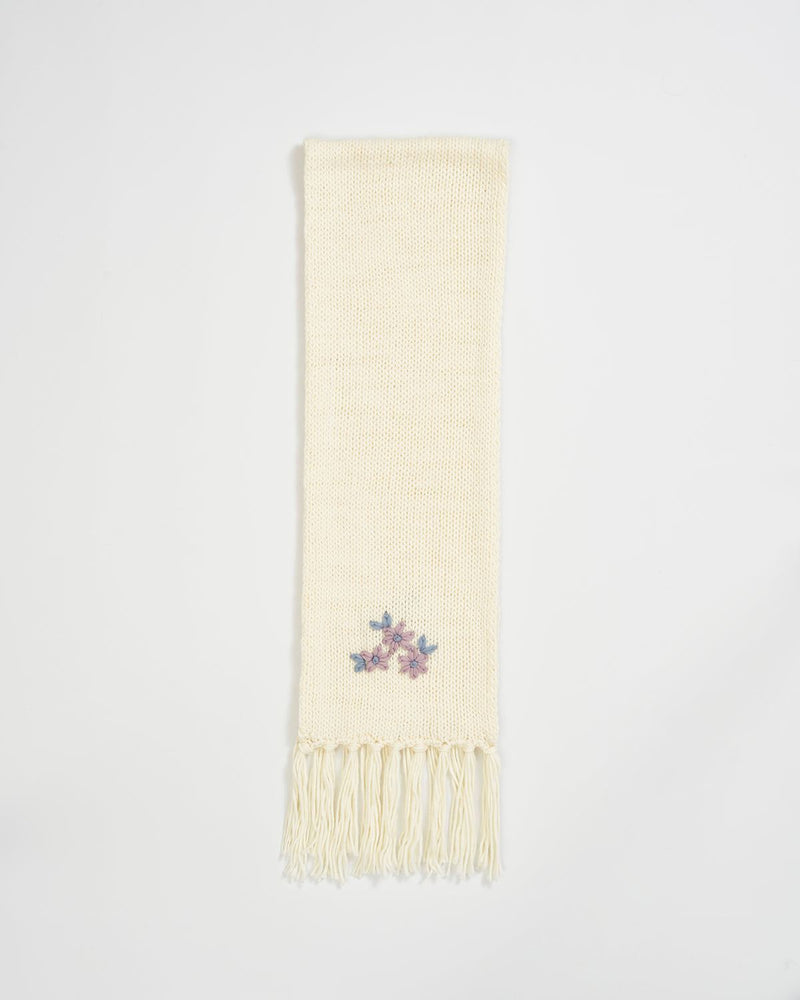 Forget-Me-Not Knitted Cream Scarf