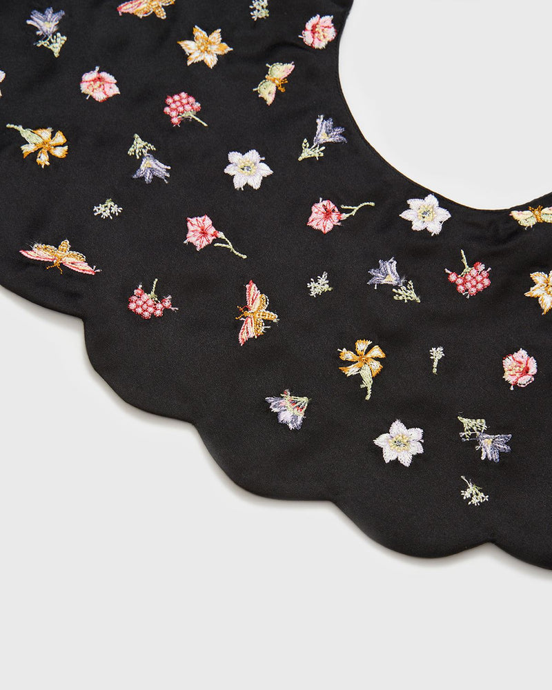 Floral Ditsy Black Satin Embroidered Collar