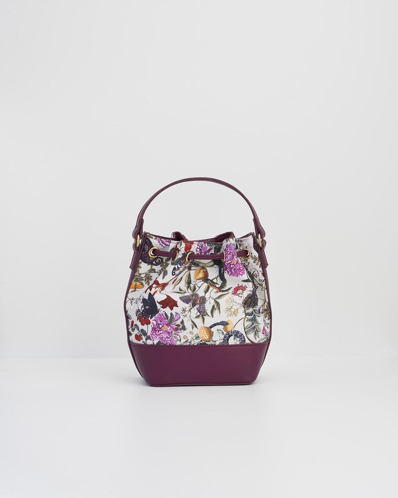 Bolso Bucket Floral Ciruela