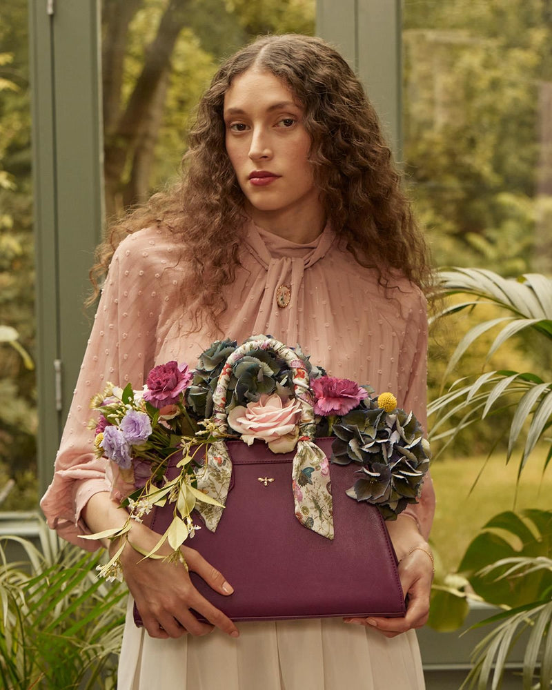 Bolso Tote Floral Grande - Ciruela