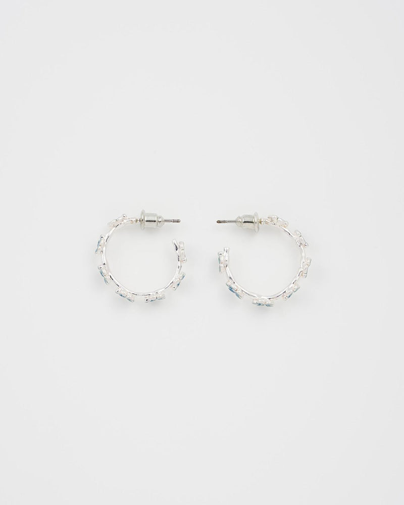 Forget Me Not Silver Stud Hoop Earrings