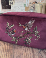 Robin Love Embroidered Pouch Redcurrant Velvet