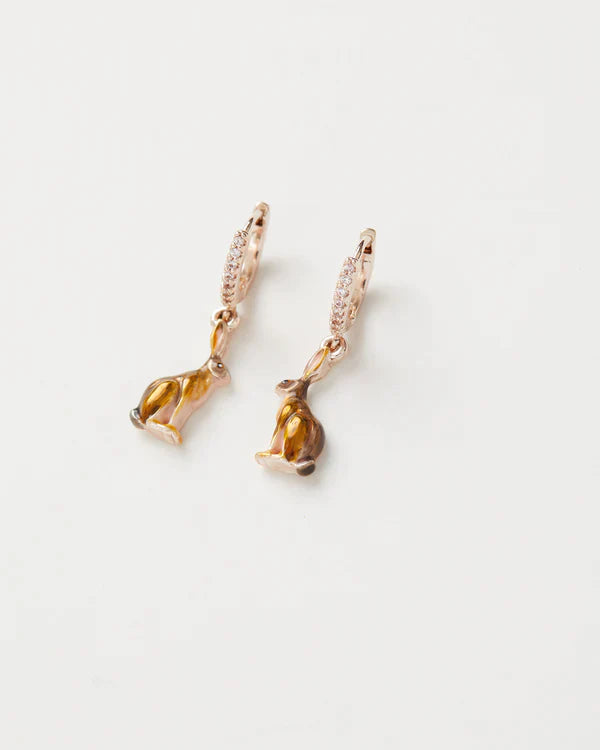 Enamel Hare Huggie Earrings