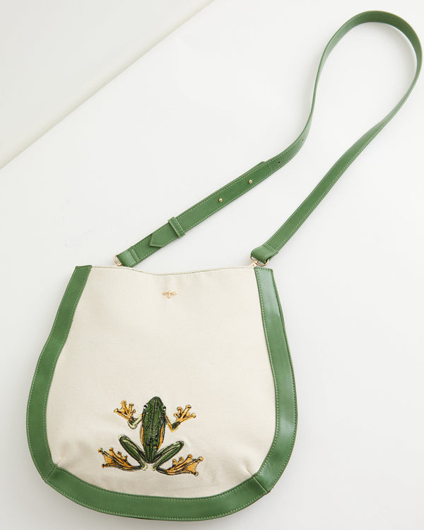 Curiouser Frog Embroidered Messenger Bag
