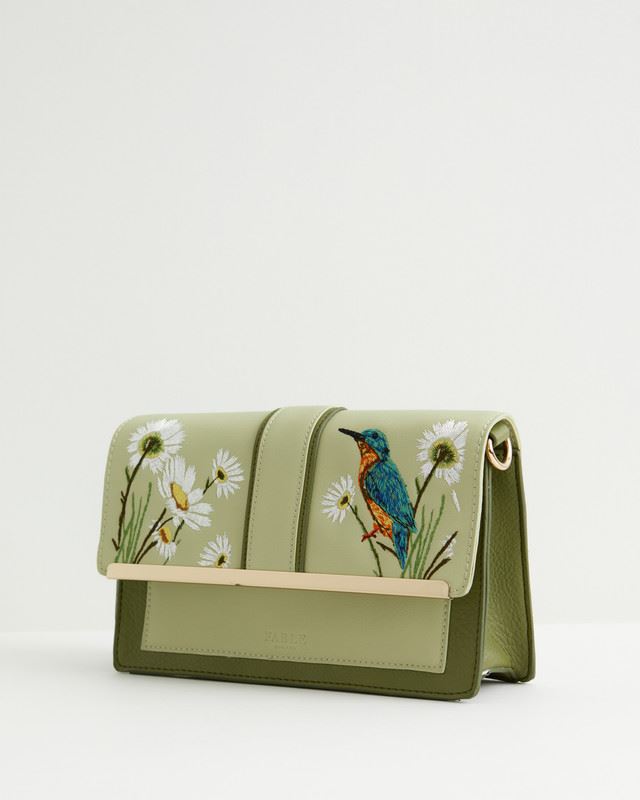 Embroidered Kingfisher Cross Body Bag